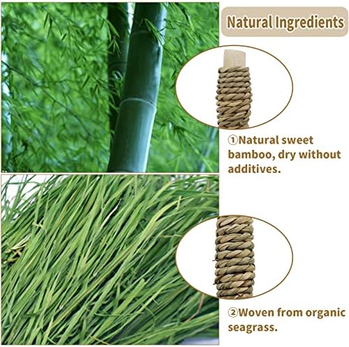 Fhiny 18 PCS Guinea Pig Chew Toys, Natural Seagrass Sweet Bamboo Molar Sticks for Teeth Bunny Chew Toys Cage Accessories for Rabbit Bunny Guinea Pig Chinchilla Hamster