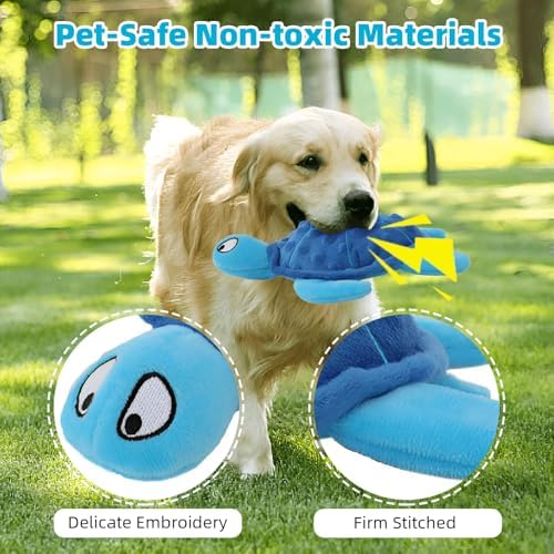 Squeaky Dog Toys, 2 Pack Plush Turtle Squeaky Toys for Dogs to Keep Them Busy, Interactive Crinkle Stuffed Dog Toys for Small to Medium Breeds Teething Training Reduce Boredom