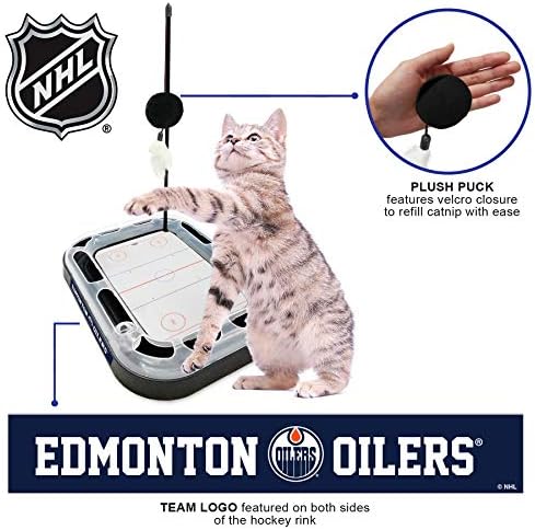 Pets First 5-in-1 NHL Edmonton Oilers Hockey Field Cat Scratcher Toy with Interactive Cat Ball Bell in Tracks