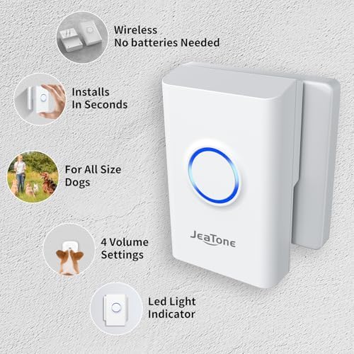 JeaTone Dog Door Bell, Smart Wireless Potty Training to Ring, 2 Pack Button | Dog Bells to Go Outside, Easy Training Dog to Ring the Bell, White