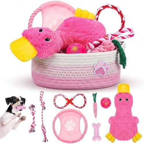 Zopeal Dog Toy Gift Basket Set for Puppy Birthday, Pink