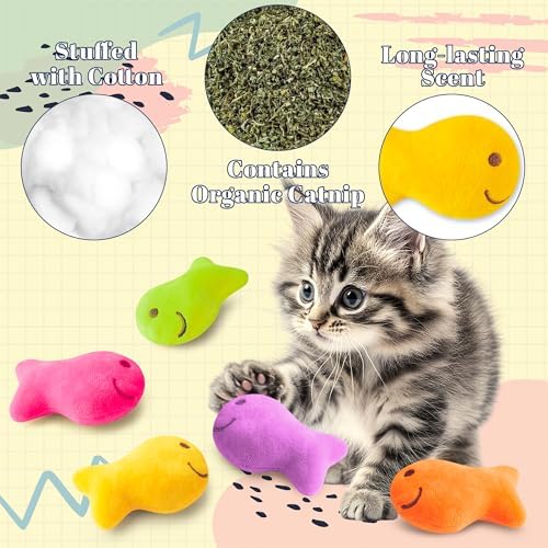 L1rabe Goldfish Cracker Catnip Toys for Cats, 5 Pcs Colorful Cat Chew Toys