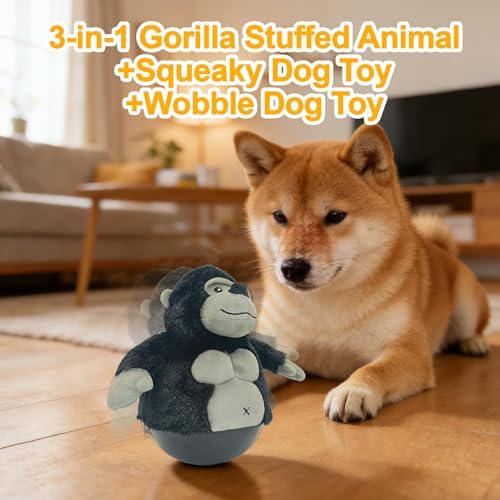 Black Gorilla Plush Wobble Dog Toy with Weighted Base Cute Soft Funny Gorilla Stuffed Animal Squeaky Dog Toy Interactive Roly-Poly Dog Toy for Small Medium Large Dogs Toy Gift 23cm/9.06in