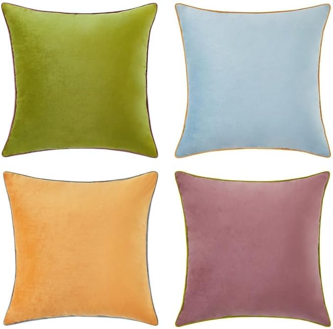MONDAY MOOSE Decorative Throw Pillow Covers Cushion Cases, Set of 4 Soft Velvet Modern Double-Sided Designs, Mix and Match for Home Decor, Pillow Inserts Not Included (16x16 inch, Purple/Green)