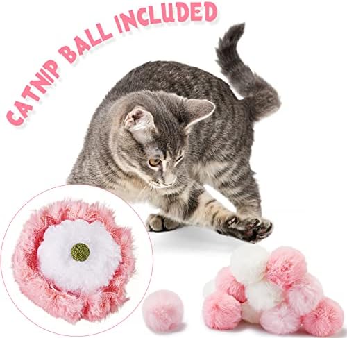 Weewooday 12 Pcs Large Fuzzy Cat Pom Pom Balls Plush Toys, Pink, White