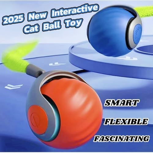 Speedy Tail 2.0 Cat Toy,Interactive Cat Ball,CatToys for Indoor Cats,Chewie Viral CatBall,Adjustable Sports Rolling Toy,Electric RollingBall Christmas Birthday Gift for Pets.(Orange)