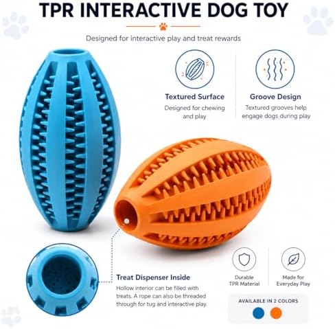 Dog Treat Ball (2 Pack) — Interactive Treat Dispensing Chew Toy for Small, Medium & Large Dogs, Textured Rubber for Dental Cleaning, Boredom & Stress Relief, Blue & Orange