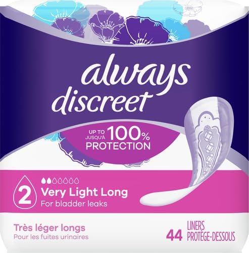 Always Discreet Adult Incontinence & Postpartum Liners for Women, Size 2, Very Light Absorbency, Long Length, 44 Count (Packaging May Vary) (Pack of 2)