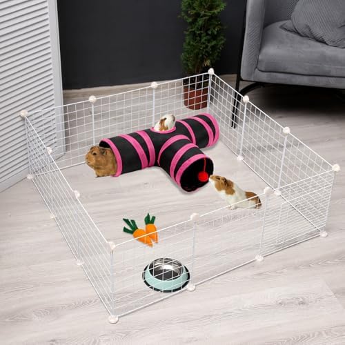 Rypet Guinea Pig Tunnel Hideout 3-Way Collapsible Pet Tubes, Red Black