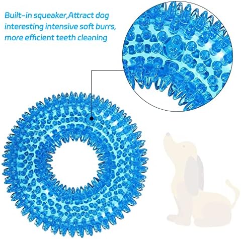 BLMHTWO 2PCS Dog Spiky Toy, Durable Squeaky Balls Chew Toy Rubber Puppy Dental Ring Dog Toy Pool Rings for Small Medium Dogs Indoor Outdoor Training Teeth Cleaning (Blue, Orange)
