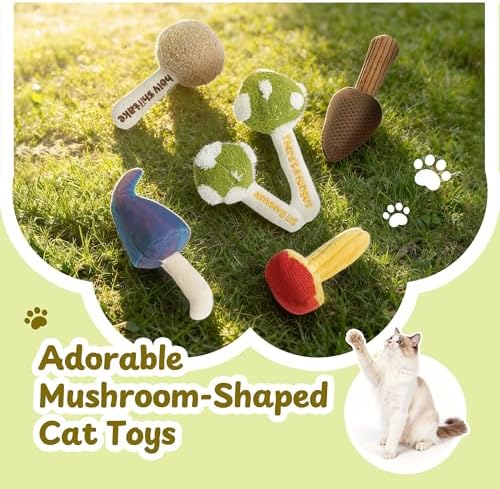 5 Pack Catnip Toys, Cat Toys with Catnip & Silvervine, Colorful Mushroom Kitten Teething & Cat Chew Toys with Different Textures, Funny Cat Kicking Toys for Indoor Cats