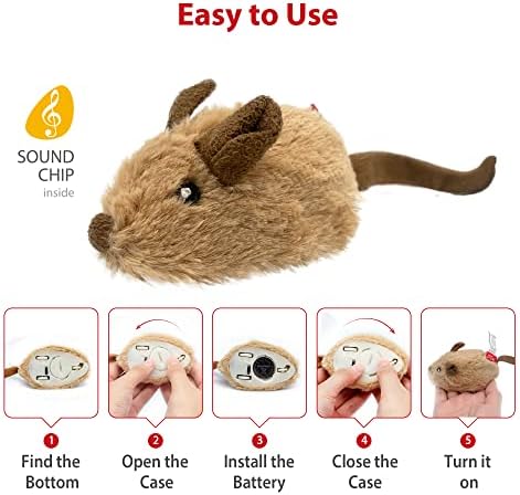 Gigwi Interactive Moving Mouse Cat Toy with Realistic Squeaky Sound, Automatic Mouse Toys for Indoor Cats, Electronic Mouse Toy for Self Play & Exercise(Brown Ear)