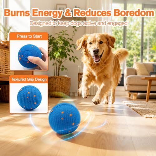 Smart E-TPU Interactive Dog Ball, Automatic Moving & Vibrating Dog Toy, Rechargeable Self Moving Dog Ball with 2 Play Modes, Durable Chew Toy for Medium Large Dogs