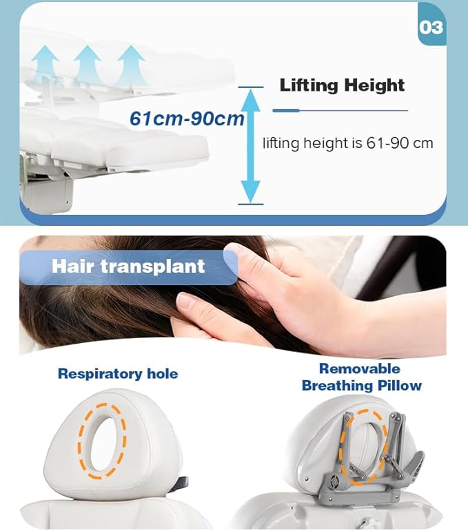 TATARTIST Electric Facial Bed Electric Spa Chair Professional Beauty Spa Beds Salon Chair Portable Massage Table White Facial Chairs for Esthetician with 4 Motors