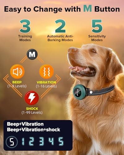[New 2025] 2-in-1 Dog Shock Collar & Bark Collar – 3300FT Dog Training Collar with Remote, Automatic Anti-Barking, 5 Adjustable Sensitivity Levels, IP67 Waterproof E-Collar for Small Medium Large Dogs