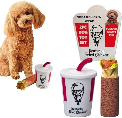 KFC Mini Chicken Wrap & Soda Meal – 2-Piece Vinyl Squeaky Dog Toy Set – Includes 6” Chicken Wrap & 6” Soft Drink Cup – Lightweight, Fun, and Interactive Play for Small & Gentle Chewers