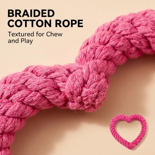 2Pcs Pink Cute Dog/Cat Chew Toys, Dog Toys for Chewers, Heavy Duty Dental Dog Rope Toy for Dogs, Creative Love Heart Shaped Interactive,Puppy,Girl Puppy