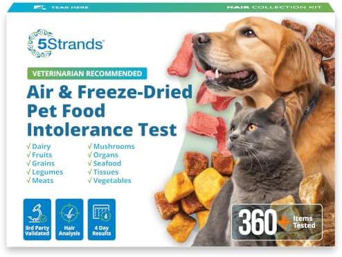 5Strands Air & Freeze-Dried Pet Food Intolerance Test with 360 Items Tested | Pinpoint Stressors Behind Gut Health & Skin Issues in Dogs & Cats, All Ages & Breeds, At-Home Test Kit, Results in 4 Days