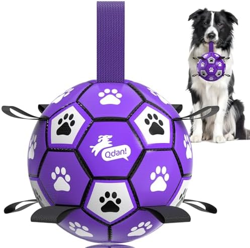 QDAN Dog Toys Soccer Ball with Straps - Dog Water Toy, Puppy Birthday Gifts, Durable Dog Balls for Small Medium Dogs （6 Inch） | 6 Inch Herding Ball for Small Dogs, Puppy Toy, Outdoor Toys Balls to Keep Them Busy, Dog Birthday Gift, 20-40 lbs Dogs