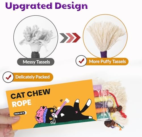 Kitten Toys, Cat Chew Toy for Teeth Cleaning, Catnip Rope Toys for Indoor Kittens, Interactive Cat Nip Teething Toys for Cats, Kitty Kicker Toy, 6 Pack (Plus 3 Pouches of Catnip)
