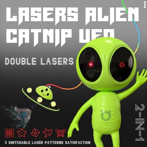 Automatic Cat Laser Toy, 2-in-1 Interactive Cat Toy with Dual Laser & Catnip UFO Teaser, Motion Activated, 5 Laser Patterns, 4 Play Modes, Adjustable Clip Design for Indoor Cats