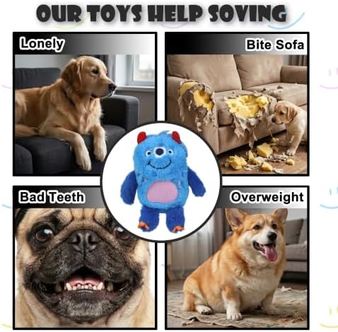 Monster Plush Squeaky Dog Toy Crinkle Dog Chew Toy for Small Medium Large Dogs, Blue