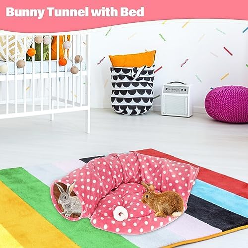 BWOGUE Bunny Tunnel Bed, 2-in-1 Collapsible Rabbit Tunnel Hideout with Mat
