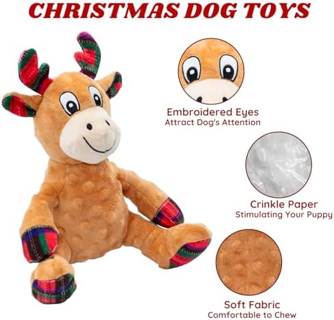 Christmas Dog Toys Squeaky Crinkle Sound Paper Tail, Stuffed Gift