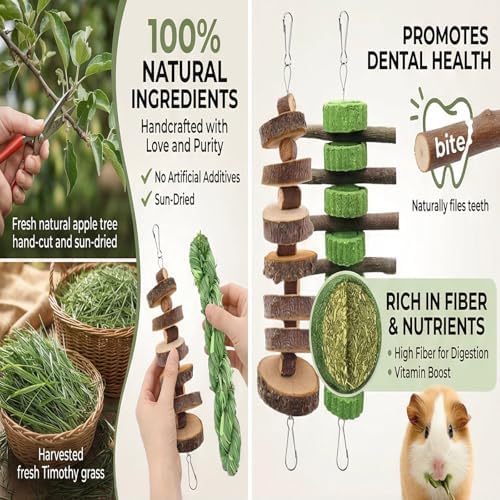 5pcs Hanging Rabbit Chew Toys Hay Ball Apple Stick Wood Pet Snack