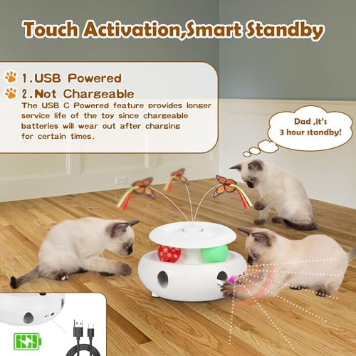 3-in-1 Interactive Cat Toy for Indoor Cats, White