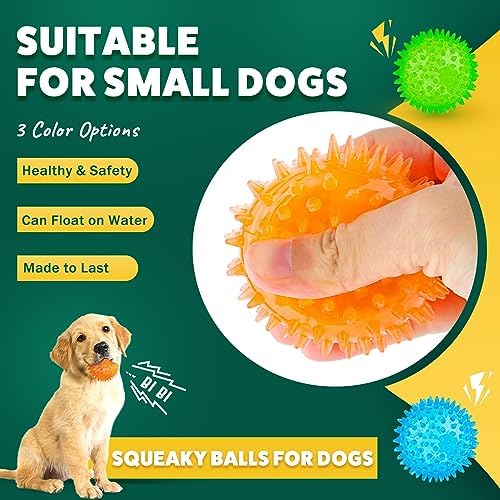 PUPTILY 2 Different Functions Interactive Ball for Dogs 2.5” Squeaky Dog Balls Toys and Puppy Teething Chew Toy Balls for Small Dogs for Clean Teeth and Training （5Pcs）