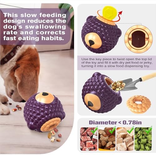 TLKNG 3 in 1 Large-Size Raspberry Dog Fillable Lick Treat Toy,Long-Lasting Ultimate Boredom Buster, Kibble Dispenser Food Ball & Dogs Chew Toys BPA-Free