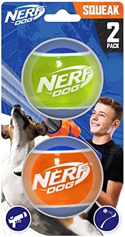 Nerf Dog Rubber Tennis Ball Squeak Toy, Durable, Water-Resistant, 2.5in, 2 Pack