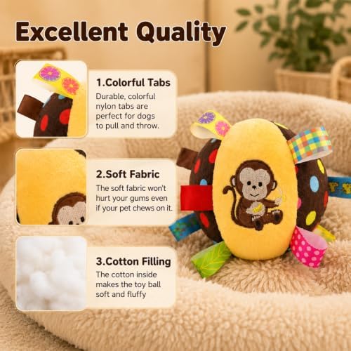Colorful Squeaky Play Ball,Colorful Squeaky Hanging Dog Training Toy with 60 inch Elastic Ropes Soft with Bell 6-inch Soft Puppy Ball for Small Dogs & Puppies Indoor & Outdoor (Dog-A)