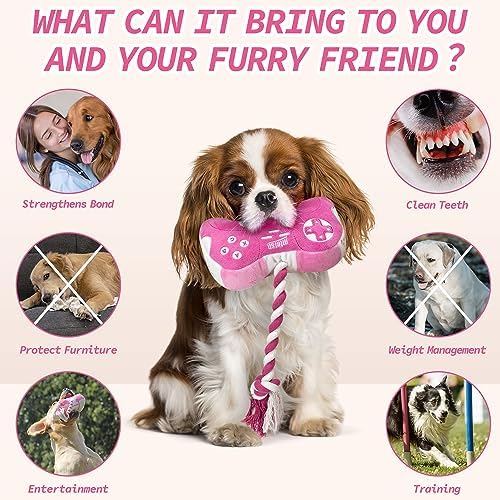 MTERSN Squeaky Dog Toys with Crinkle Paper for Tug of Interactive War, Pink