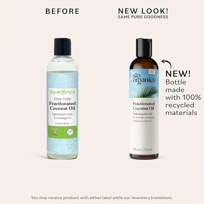Sky Organics Hydrating fractionated Dry Oil, Coconut Oil, for Moisture, Massage and Makeup Removal, For All Skin Types, 100% Pure and Cold Pressed Multipurpose Body and Face Oil