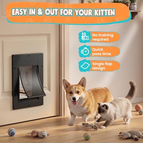 Cat Door for Interior & Exterior Doors, Pets Up to 20 lb, Black | Soft Magnetic Flap, Sliding Lock Panel, Adjustable Tunnel, Save energy, Prevents Paw Pinching, Easy DIY Installation