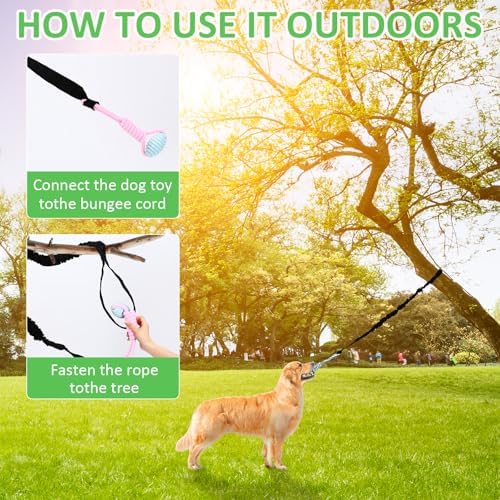 Hiboom 6 Pcs Interactive Dog Tug of War Toy Set Hanging from Tree and 4 Chew Ropes Teething Rope for Teeth Cleaning Dog Bungee Toy for Small/Medium Dogs with Aggressive Chewing Habit, Dogs Supplies