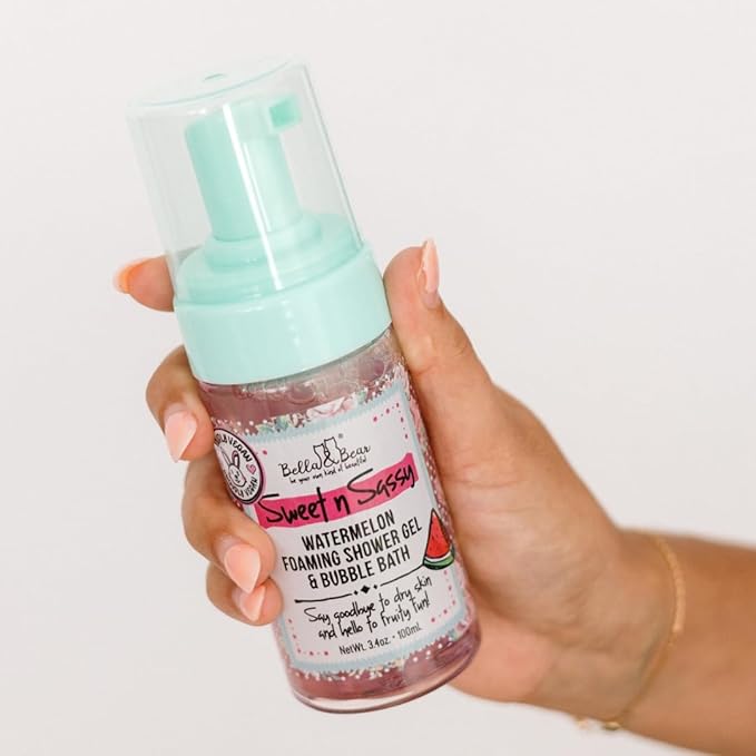 Bella & Bear Sweet 'n' Sassy Watermelon Foaming Shower Gel & Bubble Bath with Pump, Travel Size