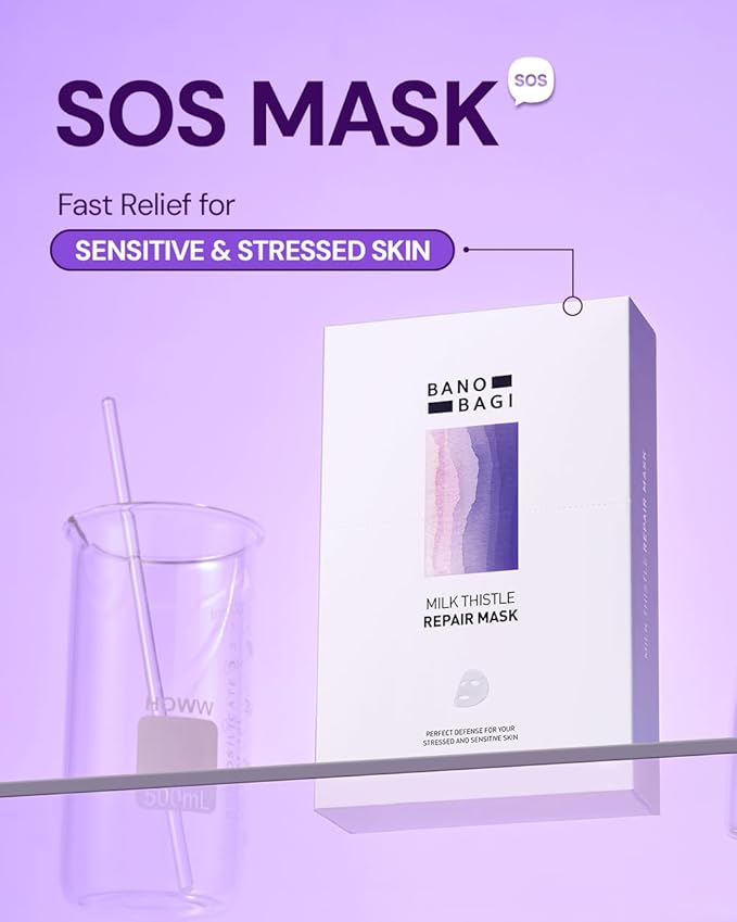 Banobagi Milk Thistle Repair Face Mask – Korean Skin Care with Centella, Hyaluronic Acid & Adenosine | Hydrating & Soothing Sheet Mask for Sensitive Skin, Fragrance-Free, 10EA