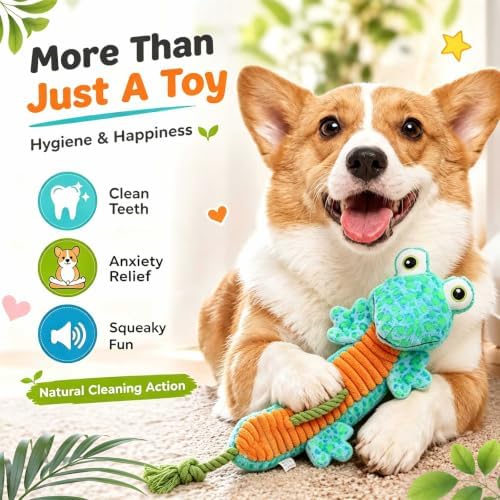 Dog Rope Toy Plush Squeaky Chew Tug of War Toy - Blue Frog