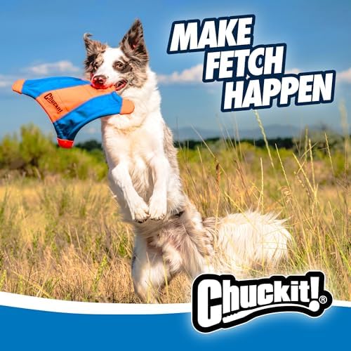 Chuckit! Flying Squirrel Fetch Dog Toy - Water Floating Flyer - Soft and Durable Polyester Canvas Construction - for Large Dogs - 11-inch Diameter - Orange and Blue Large (Pack of 12)