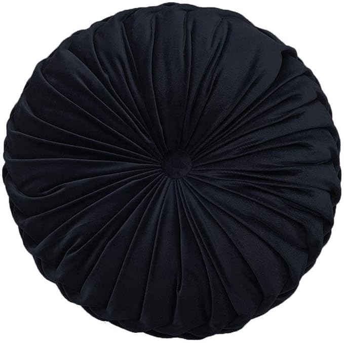Teieas Round Throw Pillow Velvet Pleated Round Pillow Cushion | Vintage pleated black floor pillow for couch,chair,bed, car,home decoration