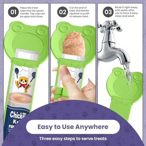 Lickable Cat Treat Spoon, Puree Squeeze Feeder, Silicone, Green