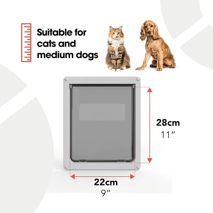 Dog Mate Medium Dog Door, Robust Locking Panel, Self-lining to 50mm, Grey