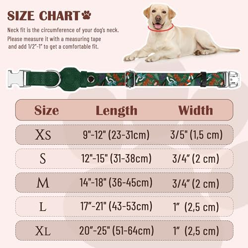 AirTag Dog Collar for Small Medium Large Breed - Adjustable Cute Pattern Dog Collar with Airtag Holder - Soft Leather Tracker GPS Apple Air Tag Pet Collars (Large, 17"-21" Neck Fit, Mushroom)