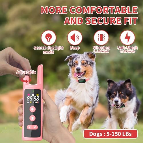 Dog Training Shock Collar 4300FT Dog Bark Collar with Remote IP67 Waterproof 4 Training Modes Beep Vibration Shock Light Mode Magnetic Charger Electric Dogs Collar 8-25 inches Double Shock Rose Bloom