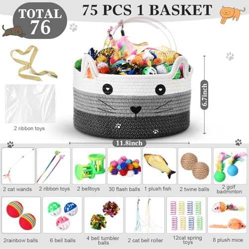 Zopeal 76 Pcs Cat Storage Basket Gift Toys Set, Grey