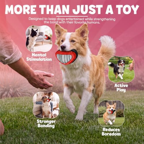 Smiling Mouth Parody Dog Toy – Funny Squeaky Dog Toys for Interactive Play and Training – Durable, Easy to Clean, Birthday Gifts for Small, Medium and Large Dogs