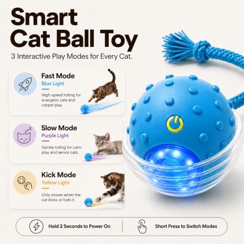 Interactive Rolling Cat Ball, Motion Activated Automatic Cat Toy